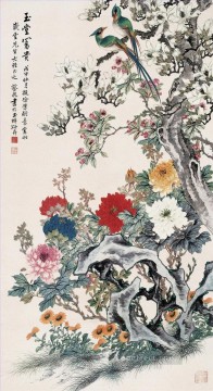 花 鳥 Painting - 蔡県の豊かな鳥と花 1898 年の古い中国語